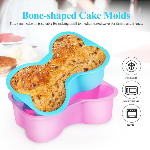 2 Pcs Bone Shaped Cake Pans Silicone Cake Molds Quick Food Release Safe for High-Temp Baking 2