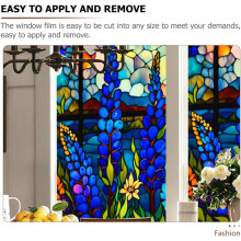2pcs Vintage Window Film Static Cling Removable PVC Privacy Decoration for Bathroom and Office