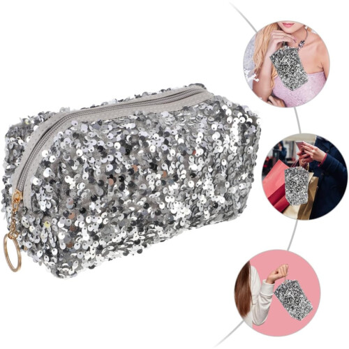 2pcs Sequin Makeup Bag Zipper Closure Portable Cosmetic Storage 1