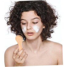 2 cepillos de limpieza facial de cerdas suaves con mango largo, cepillo facial de madera para exfoliación facial.