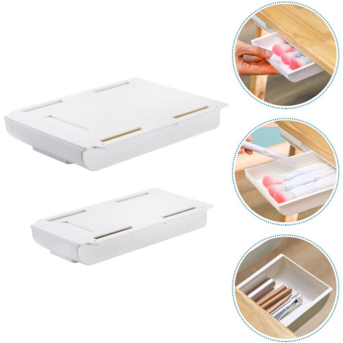 2pcs under Desk Storage Drawers White Abs Material Hidden Type Drawer Box Easy to Detach