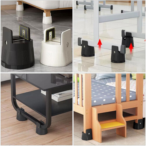 2 elevadores ajustables para muebles, ideales para mesas y camas, con base de plástico resistente. 2
