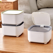 Lot de 2 poubelles de bureau créatives en plastique à pression, faciles à utiliser pour jeter les déchets alimentaires, rose et blanc.