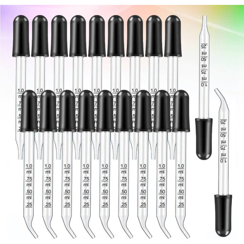 20pcs vidro pipeta gotas com escala 1Ml reta e dobrada cabeças de borracha 1