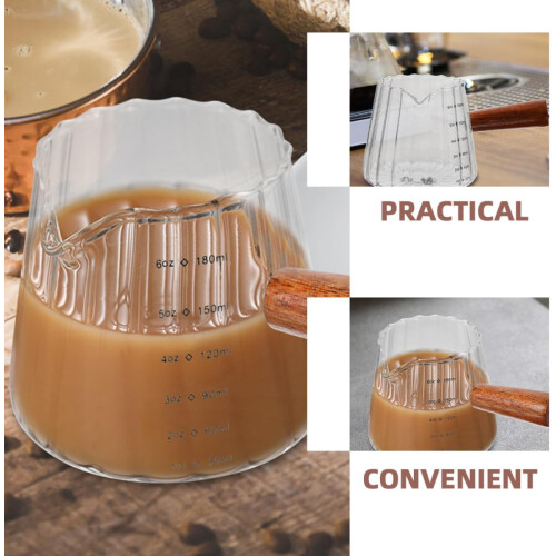 2 τεμάχια γυάλινη κανάτα κρέμας γάλακτος 180ml φορητή με ξύλινη λαβή κομψή σχεδίαση 2