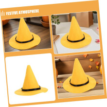 2pcs Amarelo Felt bruxa chapéu borda bruxo adulto traje acessório para Halloween festas casas assombradas Photo Booths