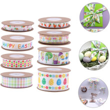 Lot de 8 rouleaux de ruban de Pâques à motifs lapin, carotte et œufs, ruban satiné polyester de 2 m pour emballage cadeau