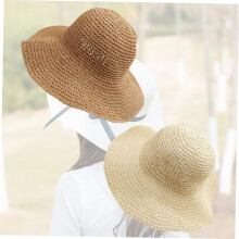 2 gorras de pescador de paja trenzada sólida para mujer, de ala ancha, con protección UV, ideales para viajes al aire libre, color caqui.
