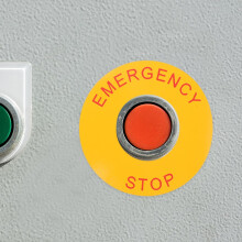 Noodstop-stickers voor industriële machines en apparatuur, zelfklevend PVC-materiaal.