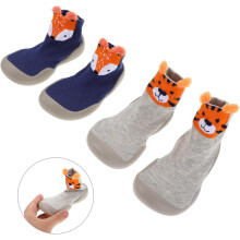 2 pares de meias de caminhada antideslizantes sapatos de piso macio para menino menina meninos fácil fora calçado tigre cinzento