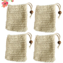 4 stuks zeepschuimnetjes/bubbelzakjes voor gezichtsreiniging met houten kralen, ideaal voor thuis en op reis.