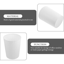 Lot de 2 poubelles rondes de 8 litres en plastique PP blanc, avec anneau de pression intégré et sans couvercle, pour chambre à coucher.