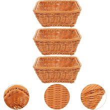 3 cestini per il pane in plastica intrecciata, di forma quadrata e colore marrone, multifunzionali