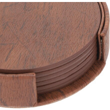 Ensemble de 6 dessous de verre ronds en PU marron, légers et antidérapants, au design créatif