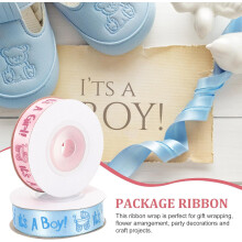 Set di nastri di raso per battesimo, 2 rotoli (blu per bambino, 9 metri + rosa per bambina, 9 metri), nastro di raso resistente all'usura