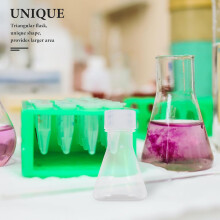 Ensemble de 5 flacons coniques en plastique de 50 ml avec couvercles pour laboratoire de chimie (erlenmeyer).