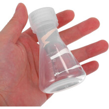 Juego de 5 matraces cónicos de plástico de 50 ml con tapa para laboratorio de química (matraces Erlenmeyer).