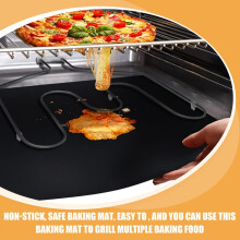 5 tappetini da forno antiaderenti in fibra di vetro, riutilizzabili, neri, facili da piegare e comodi da usare.