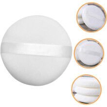 3 stuks grote, pluizige, ronde katoenen applicators voor het aanbrengen van cosmetische make-up.