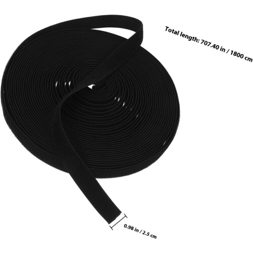 Black Elastic Nylon Band with Hook and Loop Fastener, Heavy Stretch 2.5Cm Wide Sewing Strap 1
