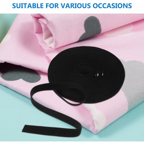Black Elastic Nylon Band with Hook and Loop Fastener, Heavy Stretch 2.5Cm Wide Sewing Strap 2