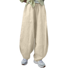 Women's casual cotton and linen loose-fitting-Apricot XXXL