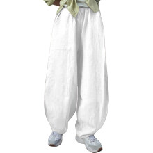 Women's casual cotton and linen loose-fitting trousers-White XL
