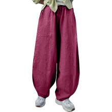 Women's casual cotton and linen loose-fitting-Burgundy S