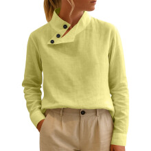 Elegant Cotton Linen Blouses for Women-fluorescent yellow S