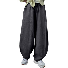 Women's casual cotton and linen loose-fitting trousers-Gray M
