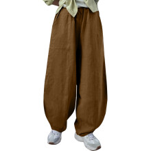Women's casual cotton and linen loose-fitting trousers-Camel M