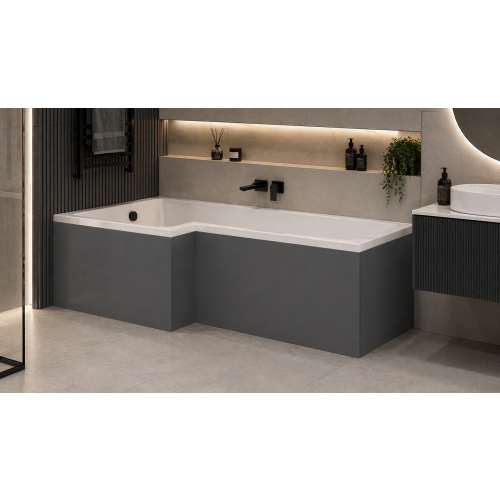 (White) L‑Shaped Bath Front Panel 1700mm Modern Gloss White, Grey or Silver 1