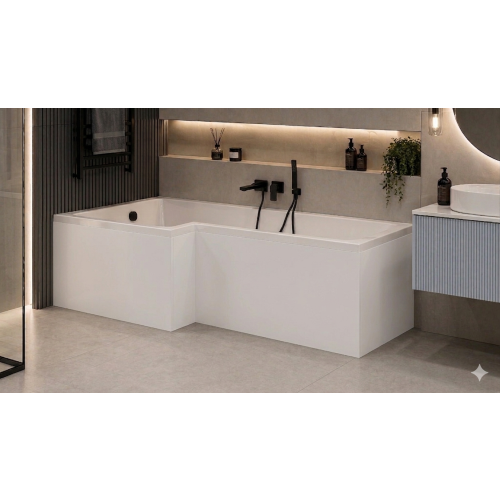 (White) L‑Shaped Bath Front Panel 1700mm Modern Gloss White, Grey or Silver 2