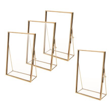 Ensemble de 4 cadres photo avec bordures dorées et support vertical | Idéal pour numéros de table de mariage, panneaux double face, photos