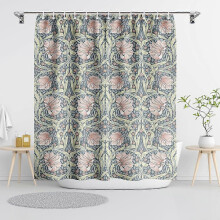William Morris Duschvorhang mit Blumenmuster, blau-rosa, 12 Haken
