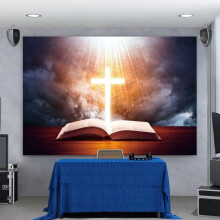 Glowing Crucifix and Open Bible Banner 8 ft x 6 ft
