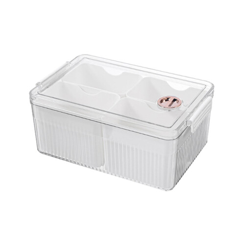 Boîte de rangement transparente blanche à 4 compartiments pour réfrigérateur