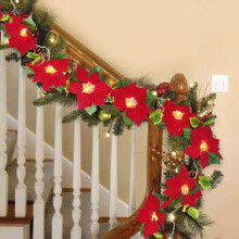 Red Poinsettia LED Garland 2m 30 Lights Battery Powered