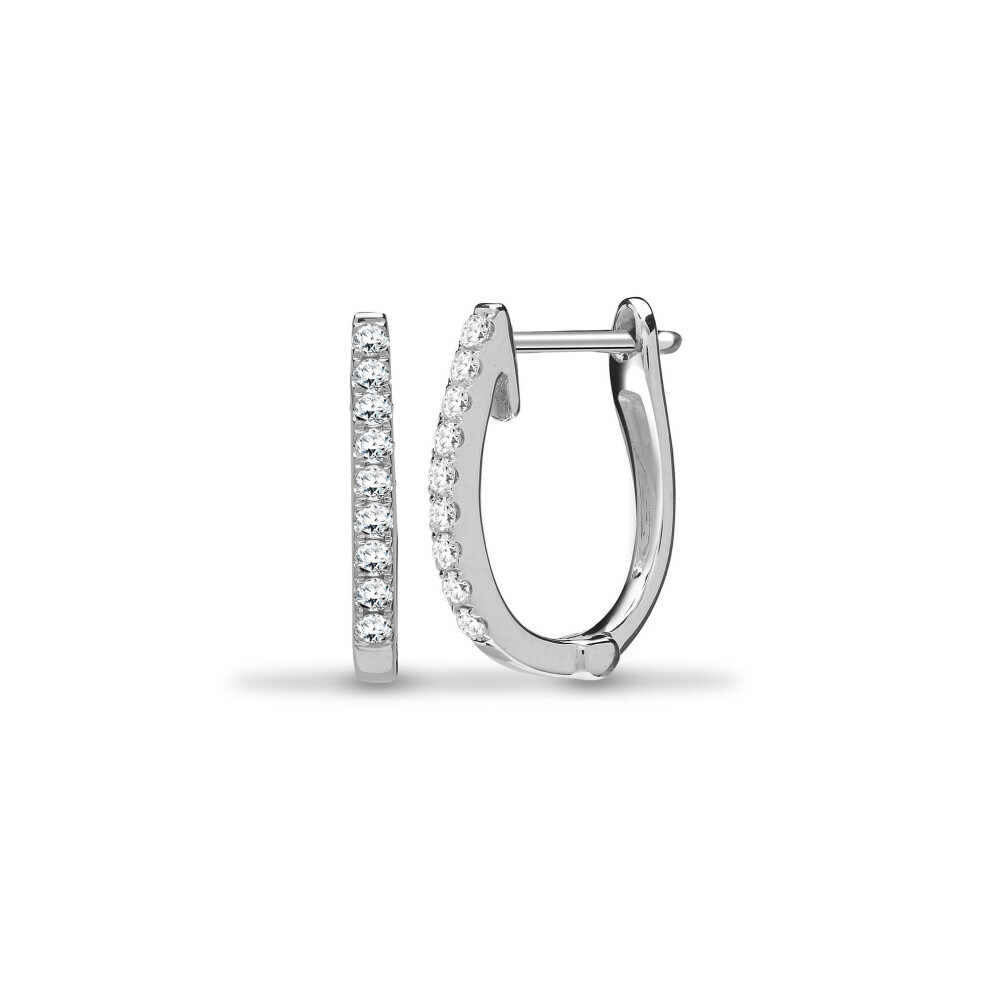 Jewelco London Solid 18Ct White Gold Pave Set Round G Si1 0.22Ct Diamond Eternity Oval Huggie Hoop Earrings - 18E383 White,Gold