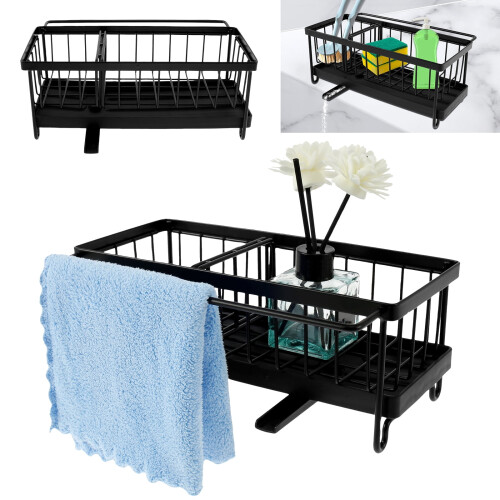 Stainless Steel Sink Caddy with Rotating Drain & Adjustable