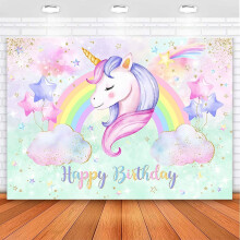 Décoration de fond pour anniversaire licorne, arc-en-ciel pastel, bannière pour fête d'anniversaire licorne fille (7x5)