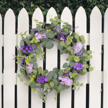 Mother's Day Spring Wreath with Green Leaves & Purple