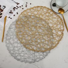 Round Hollow Woven PVC Placemat 15 Inch Gold or Silver