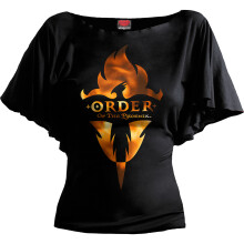 (M, Black) HARRY POTTER - ORDER OF THE PHOENIX - Boat Neck Bat Sleeve Top Black