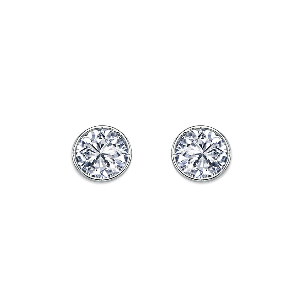 Jewelco London Rhodium Plated Sterling Round Cubic Zirconia Solitaire Stud Earrings 7Mm 8Mm - Aes113d Silver