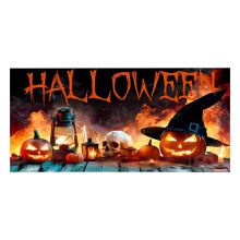 Halloween Garage Banner – Pumpkin & Castle Design, Nylon,