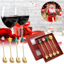 4-Piece Stainless Steel Christmas Spoons with Pendant Decor
