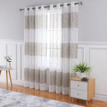 Gray semi-sheer curtains with silver tree branch design, 52