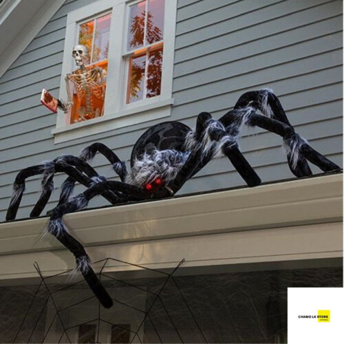 60cm Plush Spider Ornament with Skull Decor