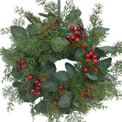 Artificial Christmas Wreath with Holly and Eucalyptus